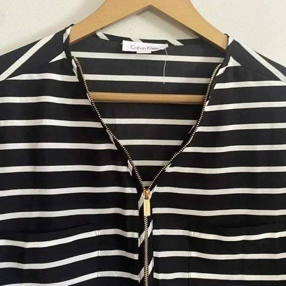 Calvin Klein Black and White Stripped Blouse - Picture 6 of 13